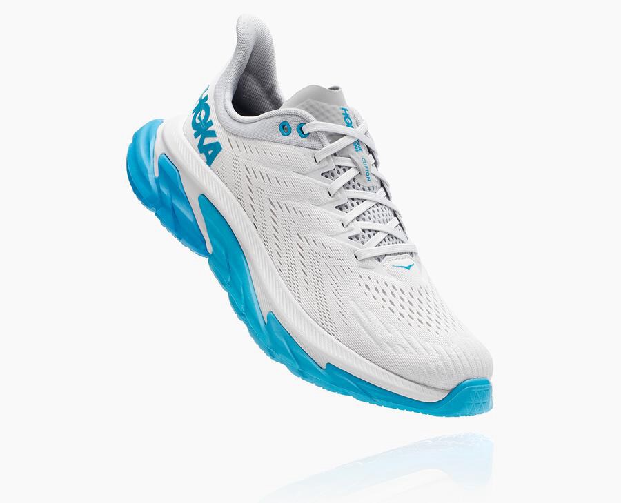 Hoka One One Mens Running Shoes - Clifton Edge - White/Blue - AFSH98723
